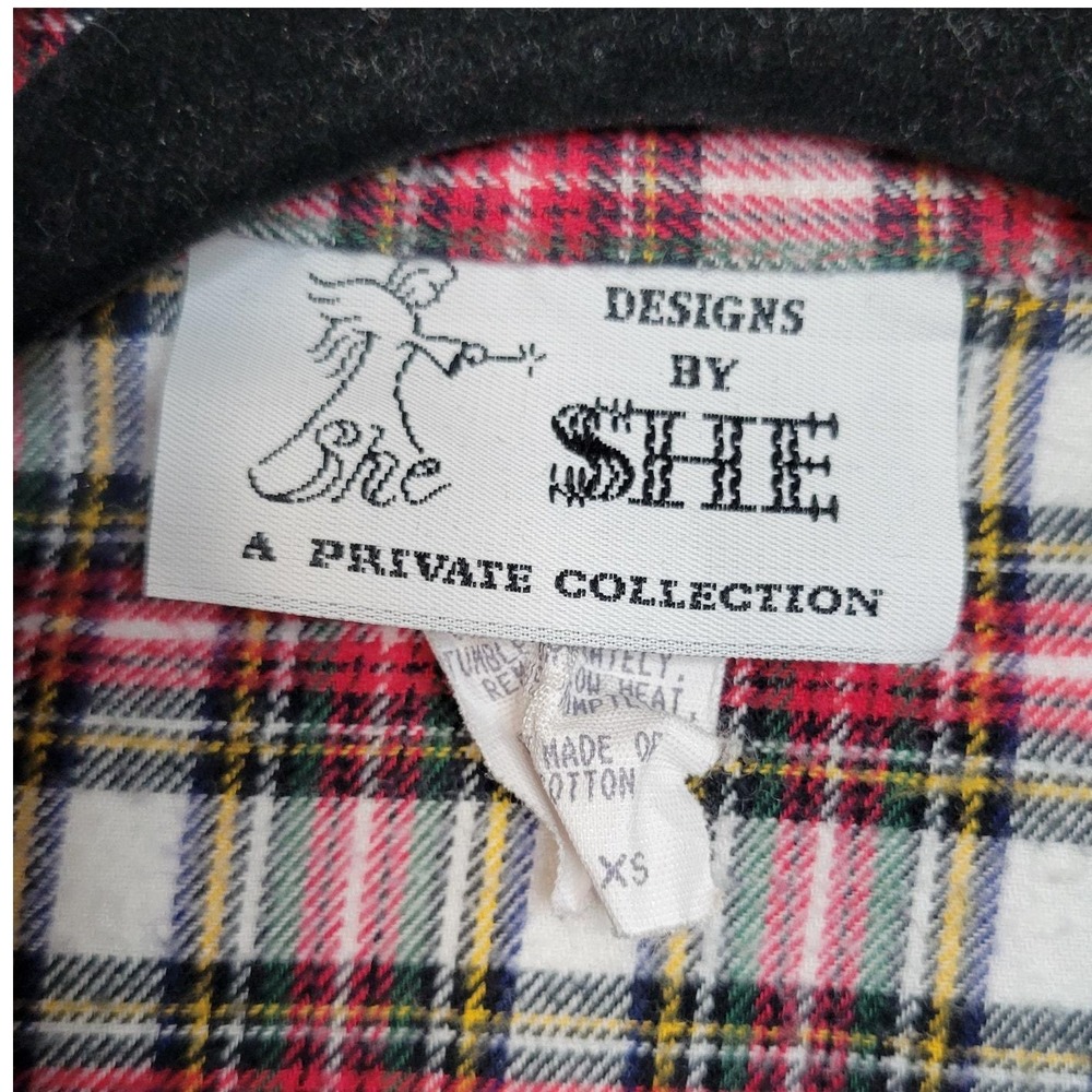 Vintage 80s plaid flannel crop tie shirt Designs by She oversized XS Country - Picture 4 of 8